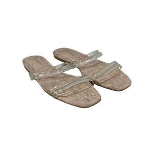 Express Clear Strap Slide Flat Sandals Womens 8 Open Toe Cork Cream Summer